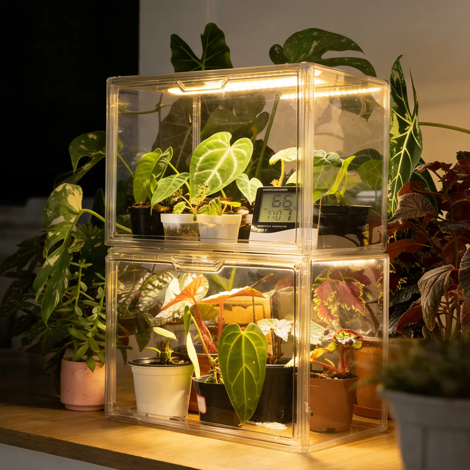Bstrip Stackable Mini GM4 Portable Greenhouse with Grow Light, Magnetic Humidity Control Display Case, LED Timer – Indoor Gardening System
