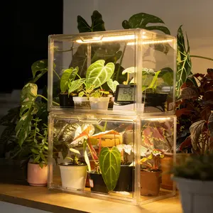 Bstrip Stackable Mini GM4 Greenhouse with Grow Light Magnetic Humidity Control Display Case with LED Timer