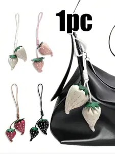 PU Strawberry Keychain, 3D Embossed Design, Cute Key/phone Lanyard, Real Leather Material, Durable and Stylish, Perfect Gift