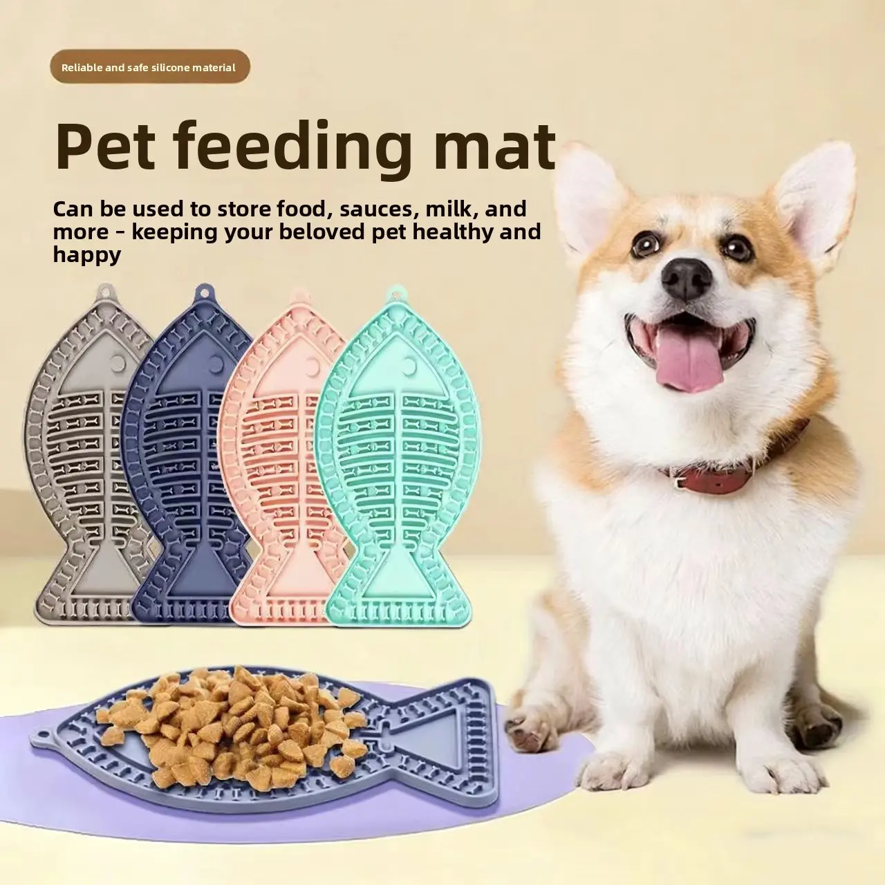 Popular pet licking mat, silicone pet mat, fish-shaped dog licking mat with suction cup, cat licking mat, slow feeding mat