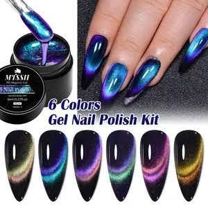 MTSSII 7pcs Magnetic Gel Nail Polish Set, UV Gel Set 6 Colors 9D Rainbow Snowlight Cat Eye Gel Polsih with Magnetic Stick, Galaxy Starry Sky Effect Crazy Nail Art Gel Varnish for Manicure