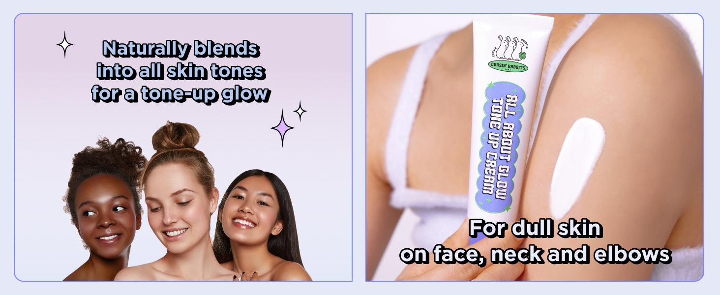 CHASIN' RABBITS All About Glow Tone-up Cream 1.69 fl. Oz, Natural Makeup Base, No Makeup Natural Look, Glow Skin, Long-Lasting Hydrating, Soft Texture, Vegan, Face & Body, K Beauty