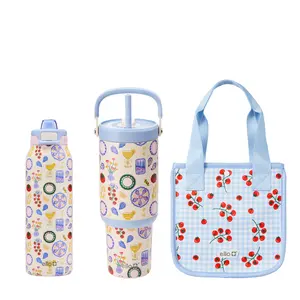 Ello Little Luxuries Collection- Oasis Go+ Water Botte, Pop & Fill Water Bottle, and Lunch Tote