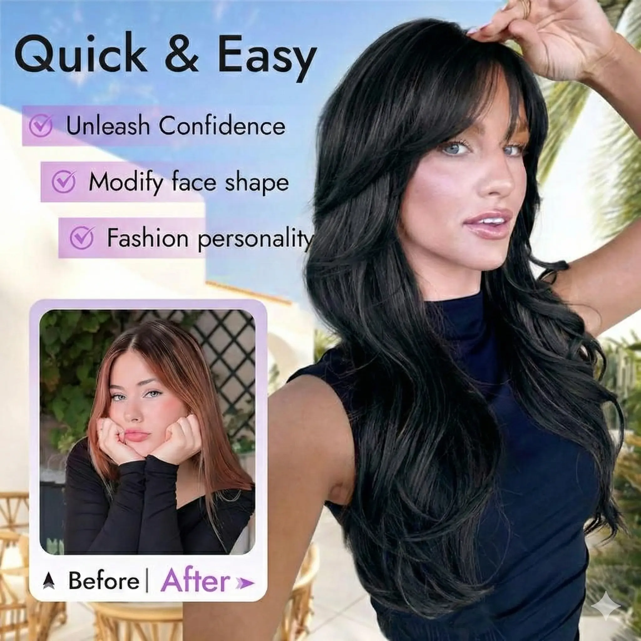 26in Long Layered Wig with Bangs Heat Resistant Synthetic Hair Glueless Daily KOME Platinum Blonde Synthetic Lace Front Wig,T Part  main image 2