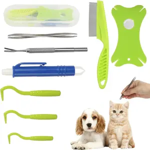 8 in 1 Tick Removal Kit with Storage Box Including Tick Tweezers Flea Comb Magnifying Glass Tick Remover Tool for Dogs Cats Pets