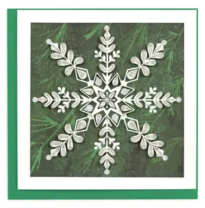 QUILLING CARD Quilled White Snowflake On Pine Card - Handmade Holiday Card
