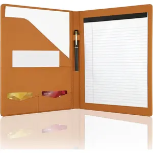 Professional Padfolio Portfolio Binder, Faux Leather Interview Resume Folder, Letter Size A4 Legal Writing Pad Holder, Document Organizer for Business School Office Conference (Brown)