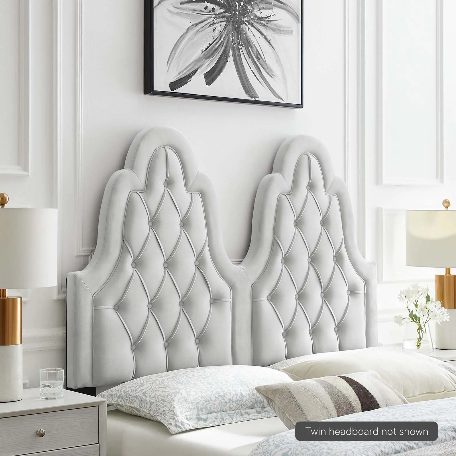 Modway Augustine Tufted Performance Velvet Twin Headboard - Luxury, Adjustable, Light Gray, Ideal for Dorm Rooms