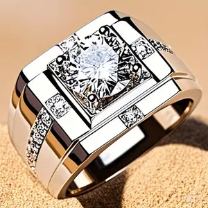 Simple and Elegant Business Style Synthetic Zircon Geometric Square Men's Ring, Paired with Stainless Steel Material for More Durability, Suitable for Daily Wear, Holiday Parties, or Gift Giving As An Elegant Jewelry Choice