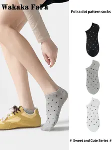 3 pairs of four season black, white, gray base color casual black polka dot pattern daily simple, Cute, comfortable, skin friendly, breathable women's boat socks