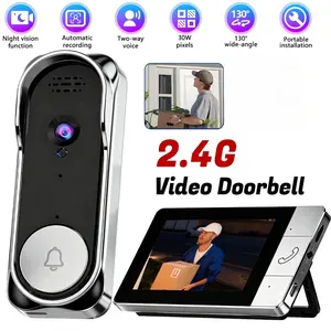Wireless Doorbell Camera No Subscription, 2.4 GHz Wireless Signal, No App & WiFi Needed, Video Intercom 2-Way Talk, Door Bell with Monitor Recording and Night Vision