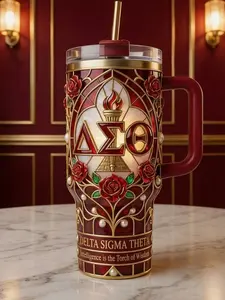 Delta Sigma Theta Stainless Steel Tumbler with Handle – Sorority-Inspired Insulated Cup, Perfect DST Gift for Sisters