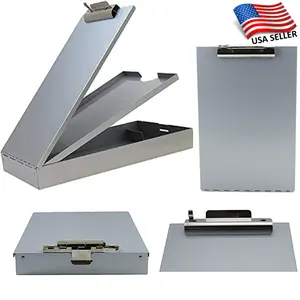 Metal Clipboard with Dual Storage Paper Holder, Silver