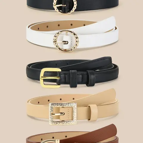 Women's Fashionable Solid Color Buckle Belt, Stylish Belts, Casual Waistband for Jeans, Pants, Fashion Belt for Party, Daily Clothing Decor, Trendy All-match & Exquisite Belt for Gift, Studded Belt Buckle, Belt Set
