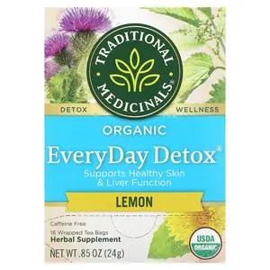 Traditional Medicinals Organic EveryDay Detox®, Lemon, Caffeine Free, 16 Wrapped Tea Bags, 0.85 oz (24 g)
