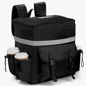 Food Delivery Backpack Insulated Reusable Pizza Delivery Bag with 4 Cup Holder Waterproof Thermal Catering Bags Reflective Strip for Delivery Bike Hot Cold Food Camping