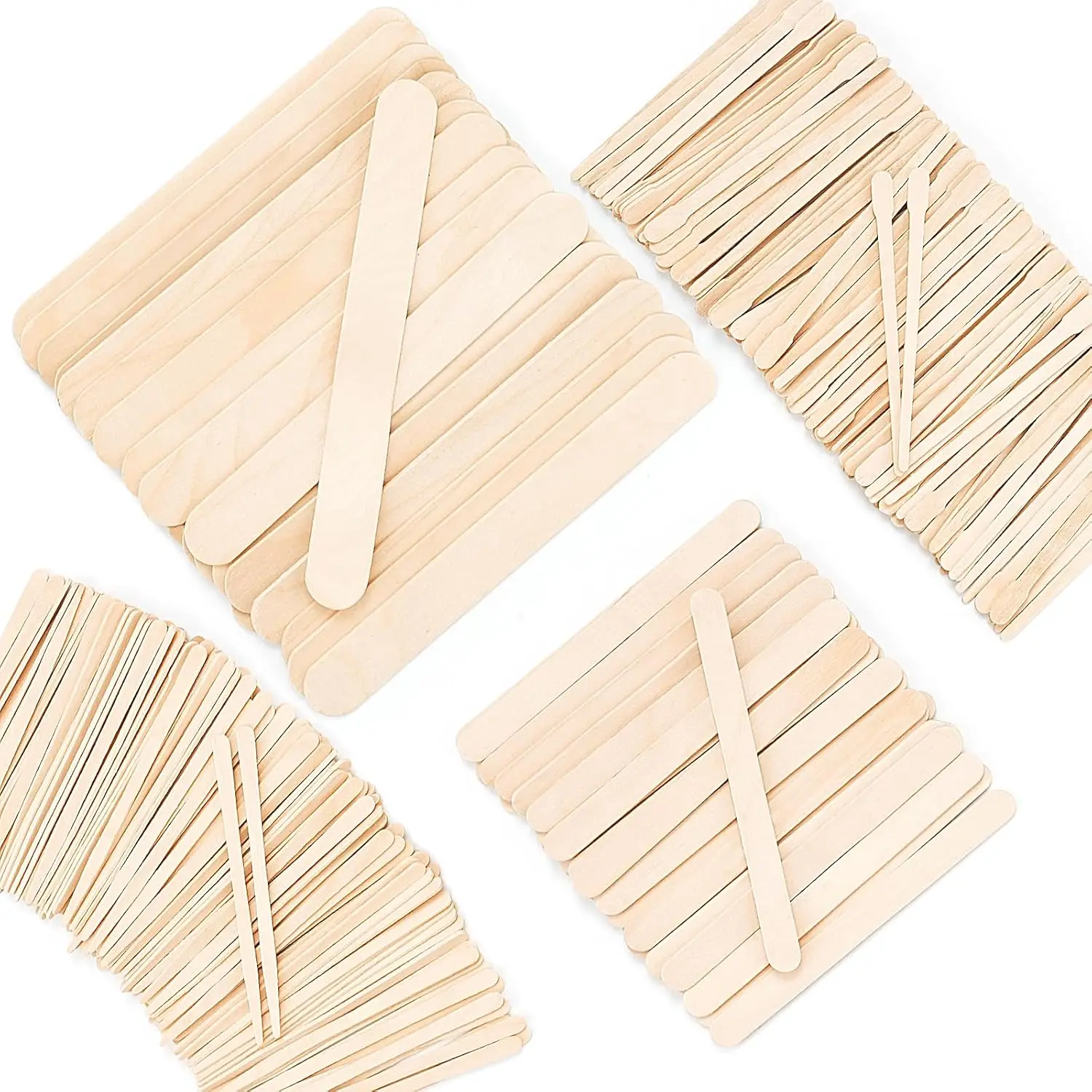 500 Pcs 4 Style Waxing Sticks, Assorted Wooden Wax Applicator Sticks | For body, legs, face, eyebrows, small medium large size waxing spatulas, hair removal, craft use and popsicle sticks