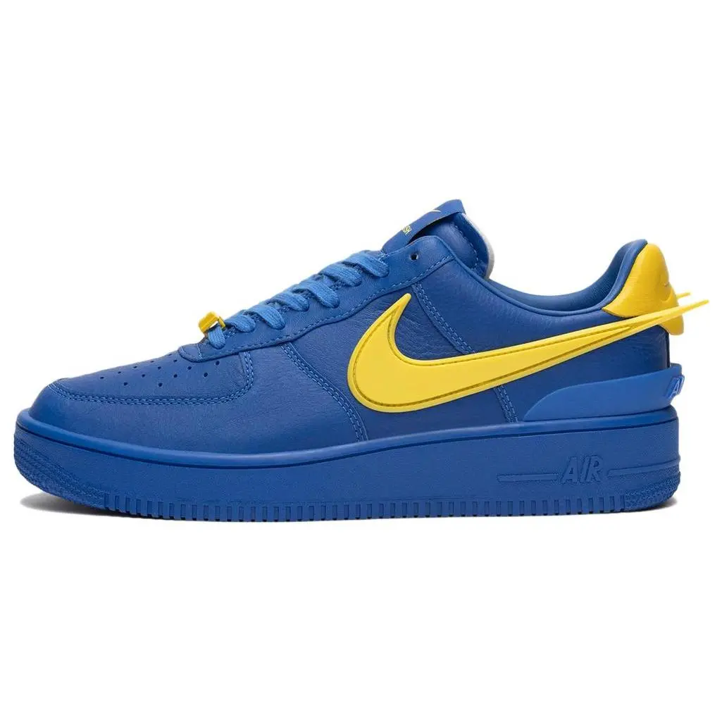 AMBUSH x Nike Air Force 1 Low-Top Sports Shoes - 40th Anniversary Collaboration, Game Royal & Vivid Sulfur, Oversized Swoosh Logo, Premium Leather, Men's/Women's 2000 Stylish Basketball Shoes