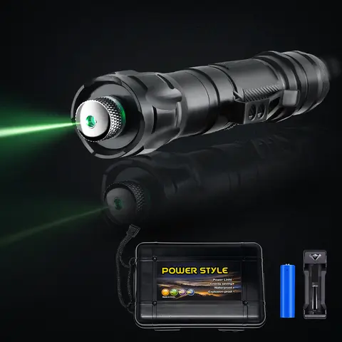 Rechargeable Green Presentation Pointer with Kaleidoscope Cap, Adjustable Focus Handheld Pointer, Pocket Size Aluminum Alloy Design with Metal Clip and Charging Accessories