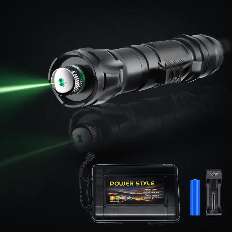 Rechargeable Green Presentation Pointer with Kaleidoscope Cap, Adjustable Focus Handheld Pointer, Pocket Size Aluminum Alloy Design with Metal Clip and Charging Accessories