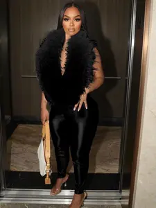 Soft Serve Feather Jumpsuit - Long Pants for Party 93% Polyester 7% Spandex Summer Fur Design Exclusive Fashion Icon