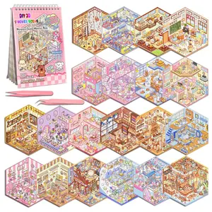 20 Sets DIY 3D Sticker Scene, Sticker Therapy Scenes Collection Book for Adults Stress Relief Pass The Time, Make Your Own House Miniature Cute Cartoon Animal Isometric Scene Funny Stickers