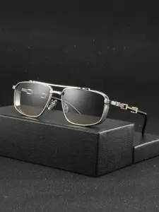 Men's Trendy Metal Frame Glasses, Stylish Trendy Eyewear, High-End Business Square Decorative Eyewear, Perfect for Daily Commute and Office Wear