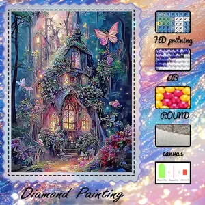 DIY 5D Flocking Cloth Diamond Painting Kit, AB Drills, Fairy Dust Drills, Crystal Drills, Dreamy House, Flowers, Butterflies, Diamond Embroidery, Special Craft Diamond Art Kit, Wall Decor, Gift for Family, Loved Ones, Friends, Handicraft