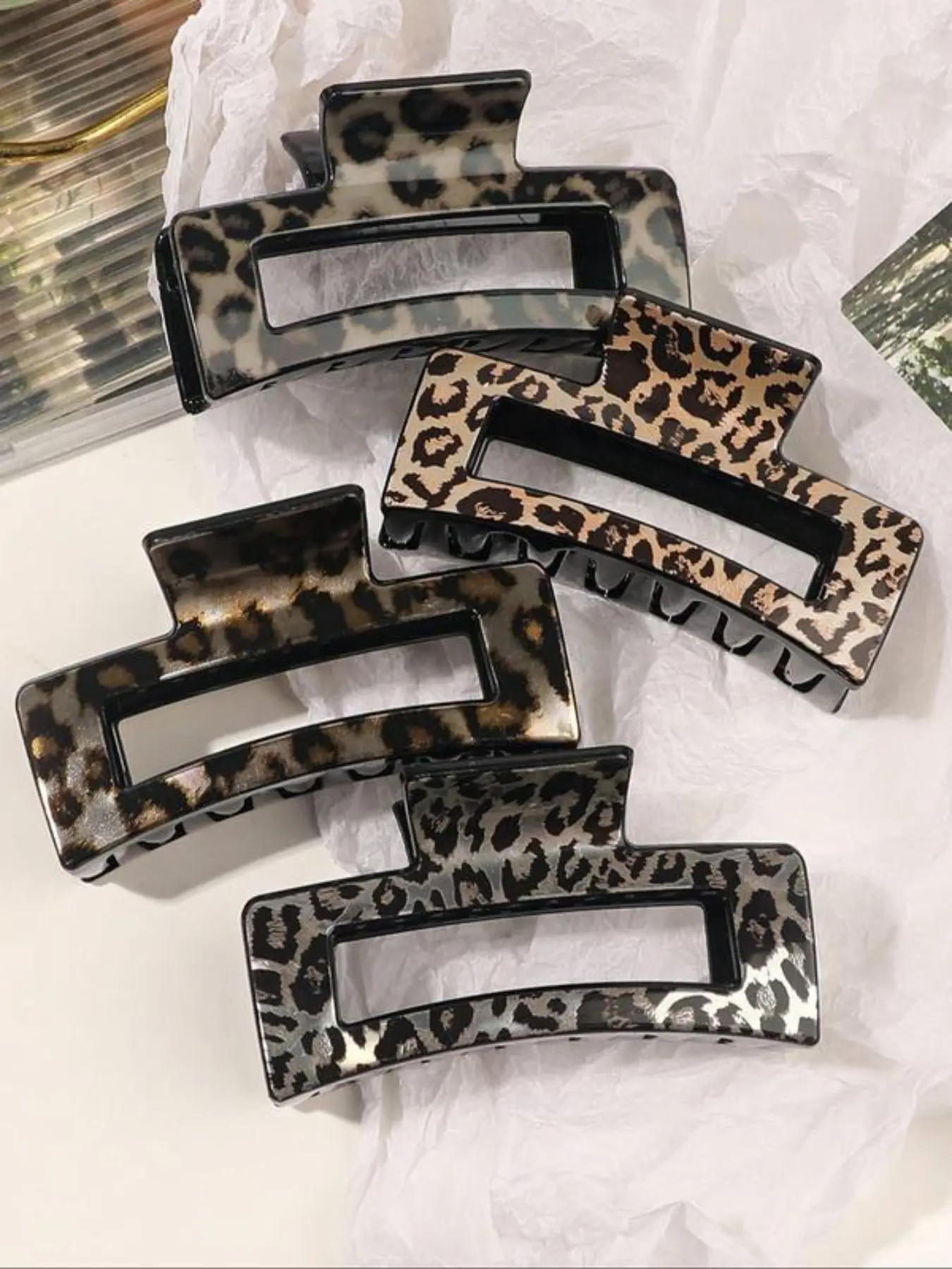 Women's Fashion Leopard Print Hair Clips Set, Anti-Slip Acrylic Animal Pattern Accessories, Suitable for Thick Thin Hair, Daily Commute Party Travel, Hair Clip Set for All Hair Types, Hair Claws Set