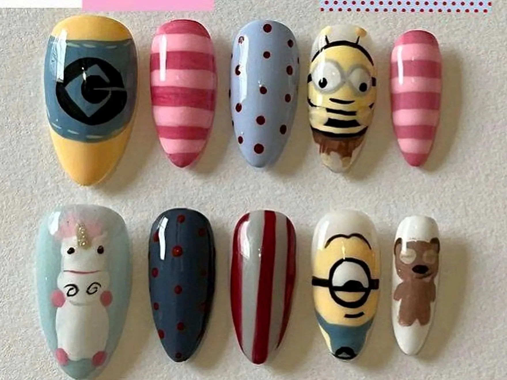 Eminionade Press On Nails | Handmade 3D Yellow Minion Junicorna Teddy Bear Nail Set| FREE Adhesive Tabs  Nail File Cuticle Stick