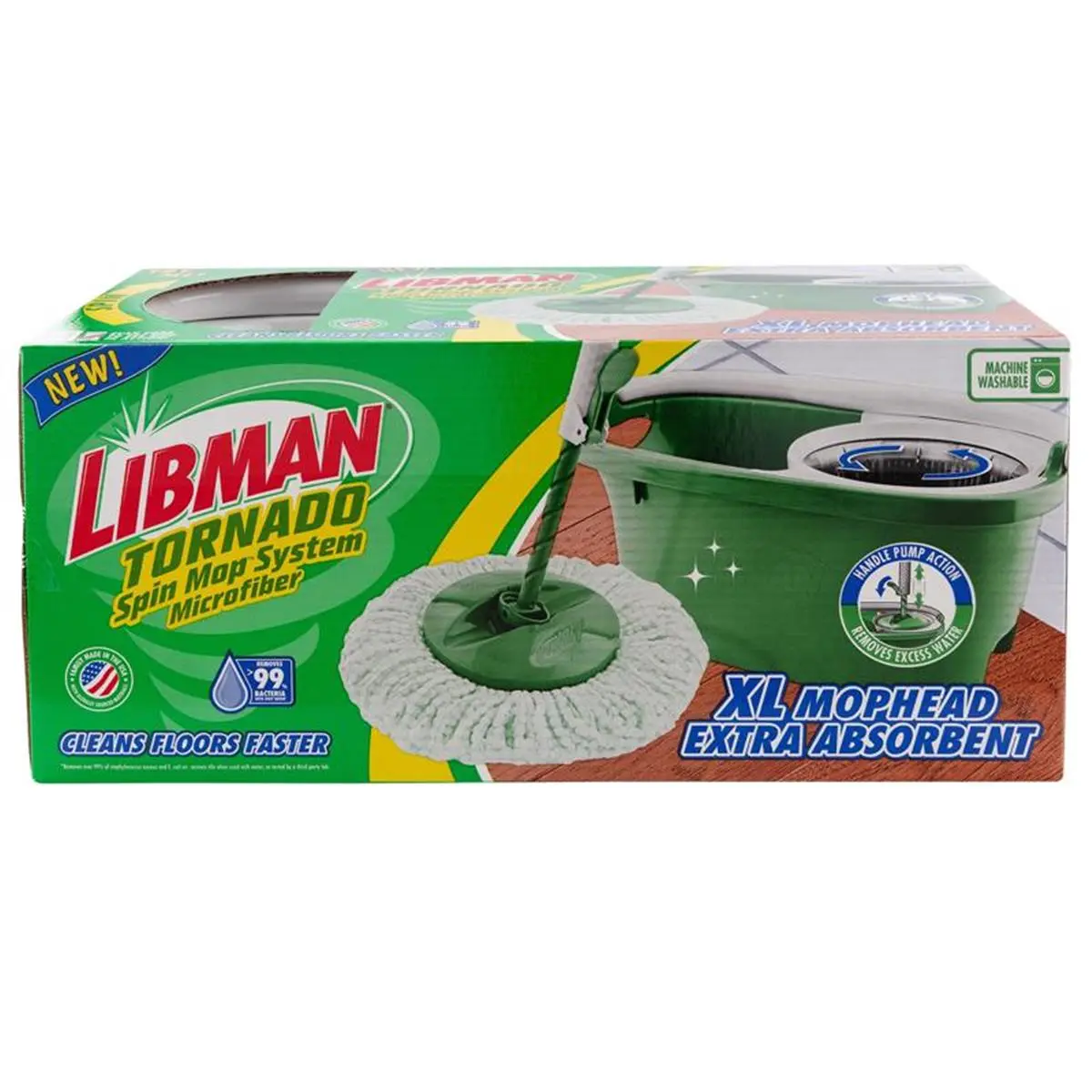 14 in. Metal Long-Handled Tornado Spin Microfibre Mop with Bucket, Green & White, Reusable Washable Wet/Dry Bucket-Based Mop, Wet/Dry Mops