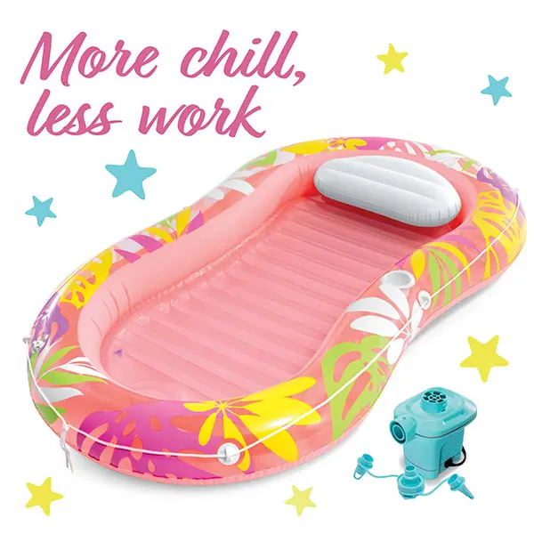 Inflate 'N Float Bundle - Tropical Oasis Lounger with QuickFill Air Pump