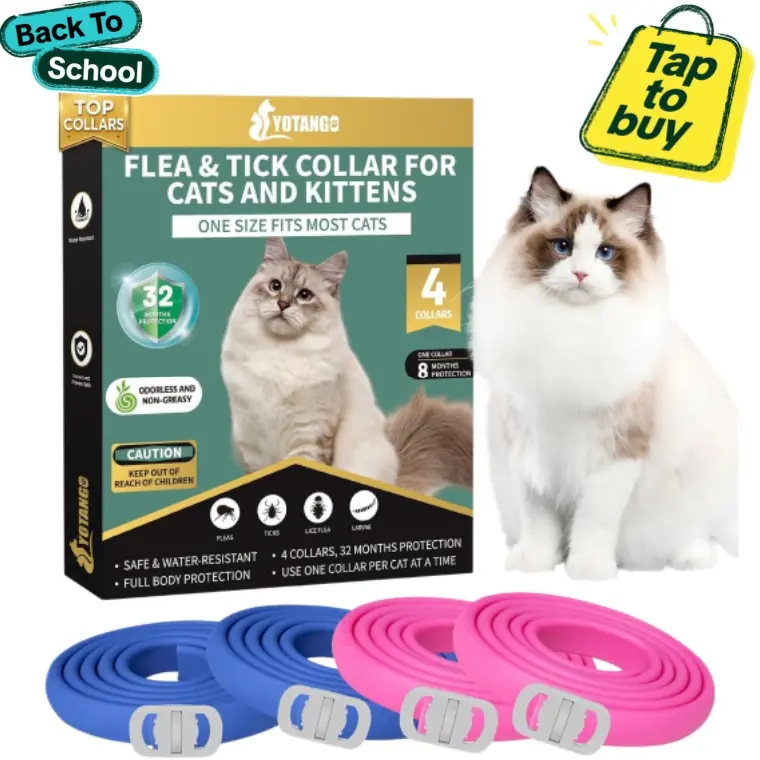 4 Pack Flea Collar for Cats, 32 Months Flea and Tick Prevention for Cat, Waterproof & Natural Cat Flea and Tick Treatment, Adjustable for Cats Kittens(Blue&Pink) #sohochic sohochic