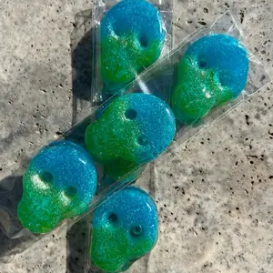 Bubs & exotic skulls with a candy coat.  Mix variety. From cotton candy, butterscotch, orange cream, cherry, watermelon, pineapple, vanilla.