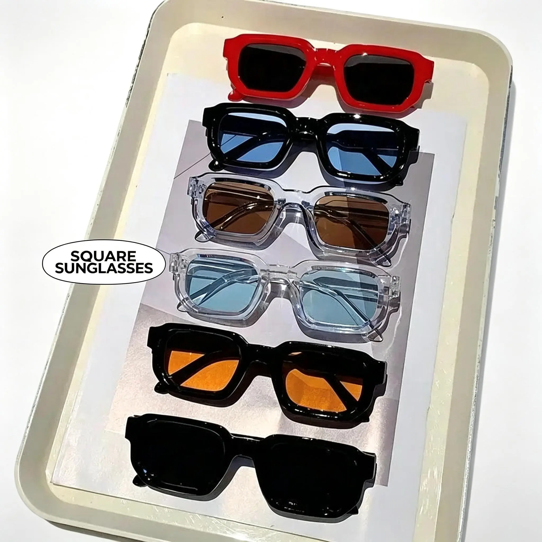 6-Pack Unisex Vintage Rectangle Sunglasses, Retro Fashion UV400 Sun Protection Shades, Elegant Luxury Design Eyewear, Lightweight Classic Glasses for Daily Outdoor Travel Streetwear & All Season Casual Matching