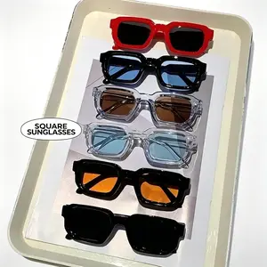 6-Pack Unisex Vintage Rectangle Sunglasses, Retro Fashion UV400 Sun Protection Shades, Elegant Luxury Design Eyewear, Lightweight Classic Glasses for Daily Outdoor Travel Streetwear & All Season Casual Matching