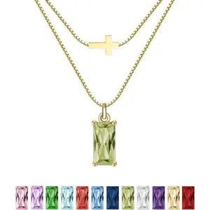 Emerald Birthstone Necklace for Women 14K Real Gold Plated Dainty Cross Pendant Cubic Zirconia Charm Chain Necklace Birthday Gifts for Women Jewelry