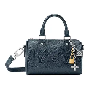 Louis Vuitton Nano Speedy 25 Ski Collection Detachable Strap Metal Charm Leather Shoulder Crossbody Handbag for Women Ink Blue