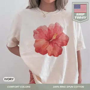 Comfort Colors Hibiscus Flower Y2K Shirt Graphic Hibiscus Print Hawaii Vacation Beach Shirt Trendy Summer Shirt Gift For Her Coastal Shirt Unisex
