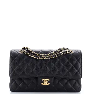 Pre-owned CHANEL Leather Shoulder Bags Classic Double Flap Bag Quilted Caviar Medium by Rebag