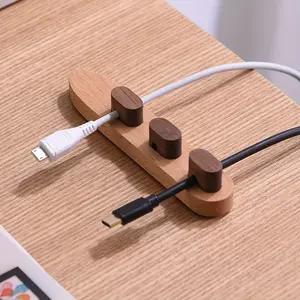 Cable Organizer Wire Winder Management Wooden Desktop Cable Holder Data Cable Tidy Charger Cord Organizer Clip Cable Management Tool No Drilling Hook