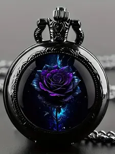 1 piece of flip pocket watch with color picture, medium pattern patch, digital quartz watch, student gift, fashionable pendant, necklace watch