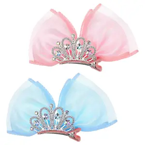 SQ-HDW238 Princess Hair Accessories Set: Sparkly Mini Bows, Diamond Crown Pins, Ribbon Clips, and Metal Snap Barrettes for Girls' Birthday Hairstyling