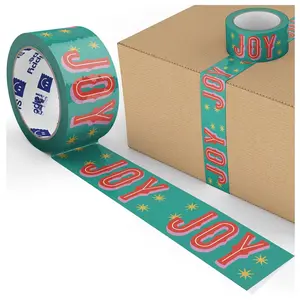 Merry Christmas  Joy  Design Decorative Packing  Cute Holiday Printed Packaging, Gifts and Small Business Shipping - Green Red , 1.88" x 55 Yards (165 )