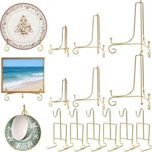 12Pcs/Set Gold Stands,Including 6 Pcs 3 Size Plate Holder & 6 Cup and Saucer Display Stand for Displaying Picture Frames,Book,Card,Mug Organizer,Bowl,Decorative Plates,Tablet and Art,Tools & Hardware