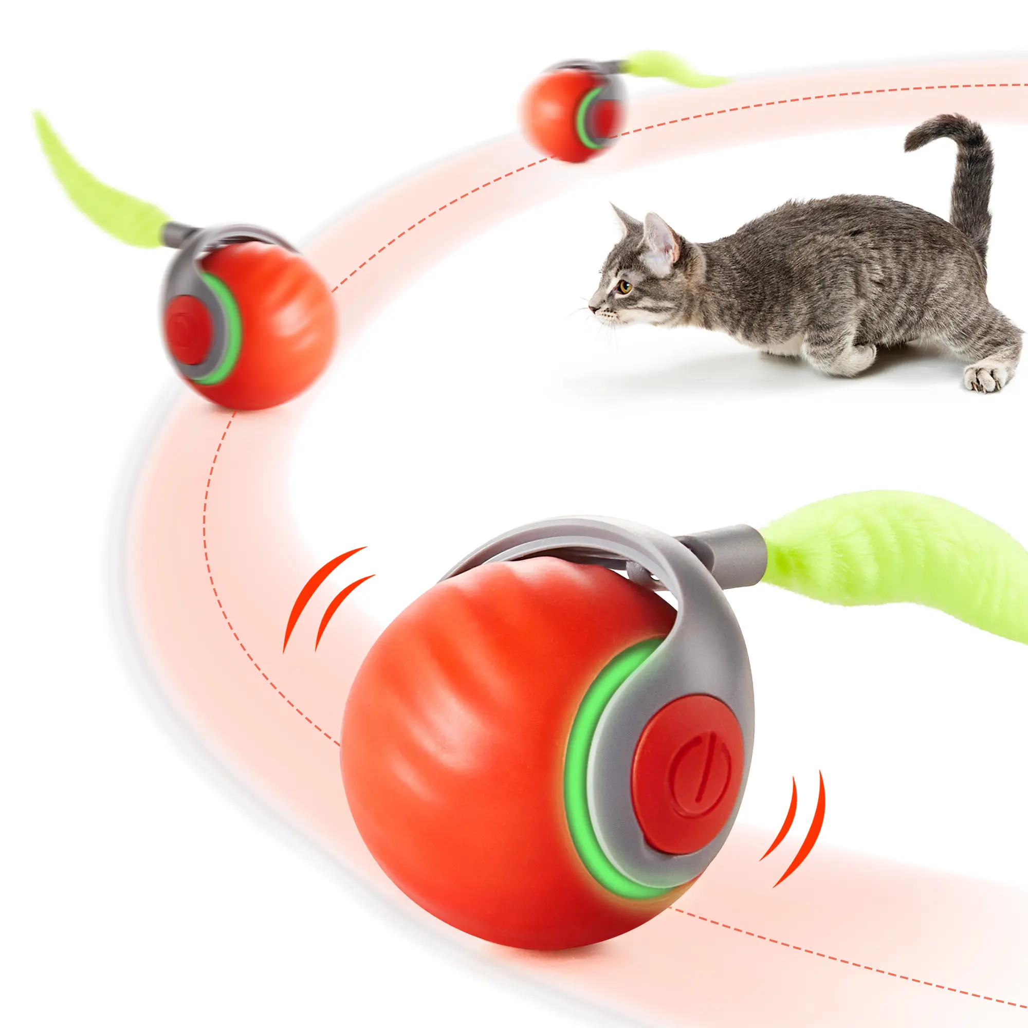 Potaroma Automated Rolling Cat Ball Toy with Plush Tail, Smart Touch Activated Interactive Toy for Indoor Kitten Hunting Game