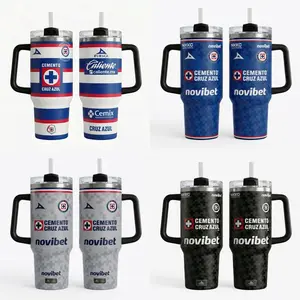 Cruz Azul Insulated Tumbler 30oz 40oz – Cemento Cruz Azul Jersey Style Travel Mug with Handle & Straw, Blue White Black Soccer Fan Cup