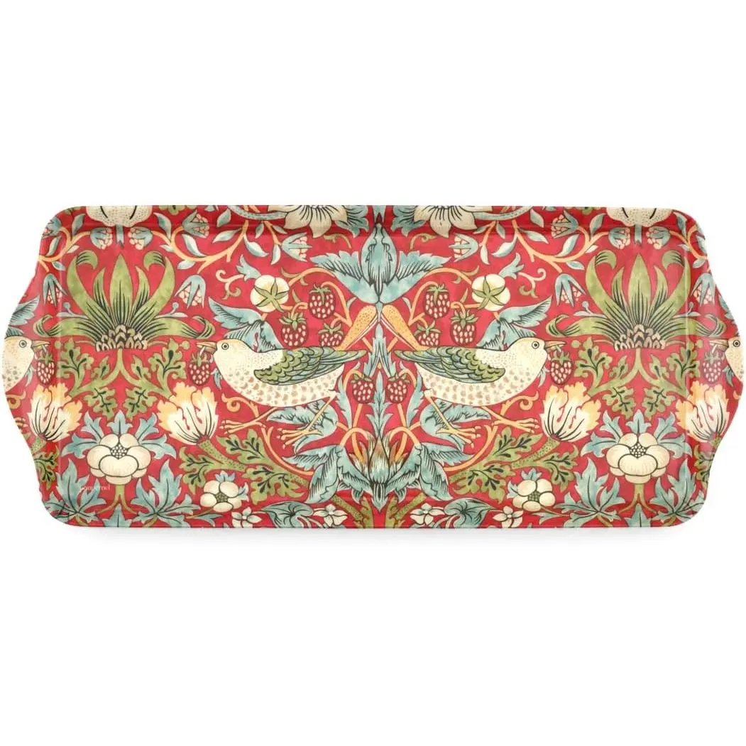 Morris & Co Strawberry Thief Sandwich Tray with Handles, Red - Decorative Melamine Serving Tray for Afternoon , Coffee Table Display, Garden Party Entertaining, Cheese Board, Gifting
