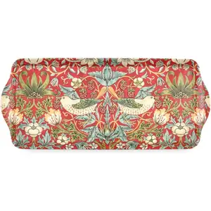 Morris & Co Strawberry Thief Sandwich Tray with Handles, Red - Decorative Melamine Serving Tray for Afternoon , Coffee Table Display, Garden Party Entertaining, Cheese Board, Gifting