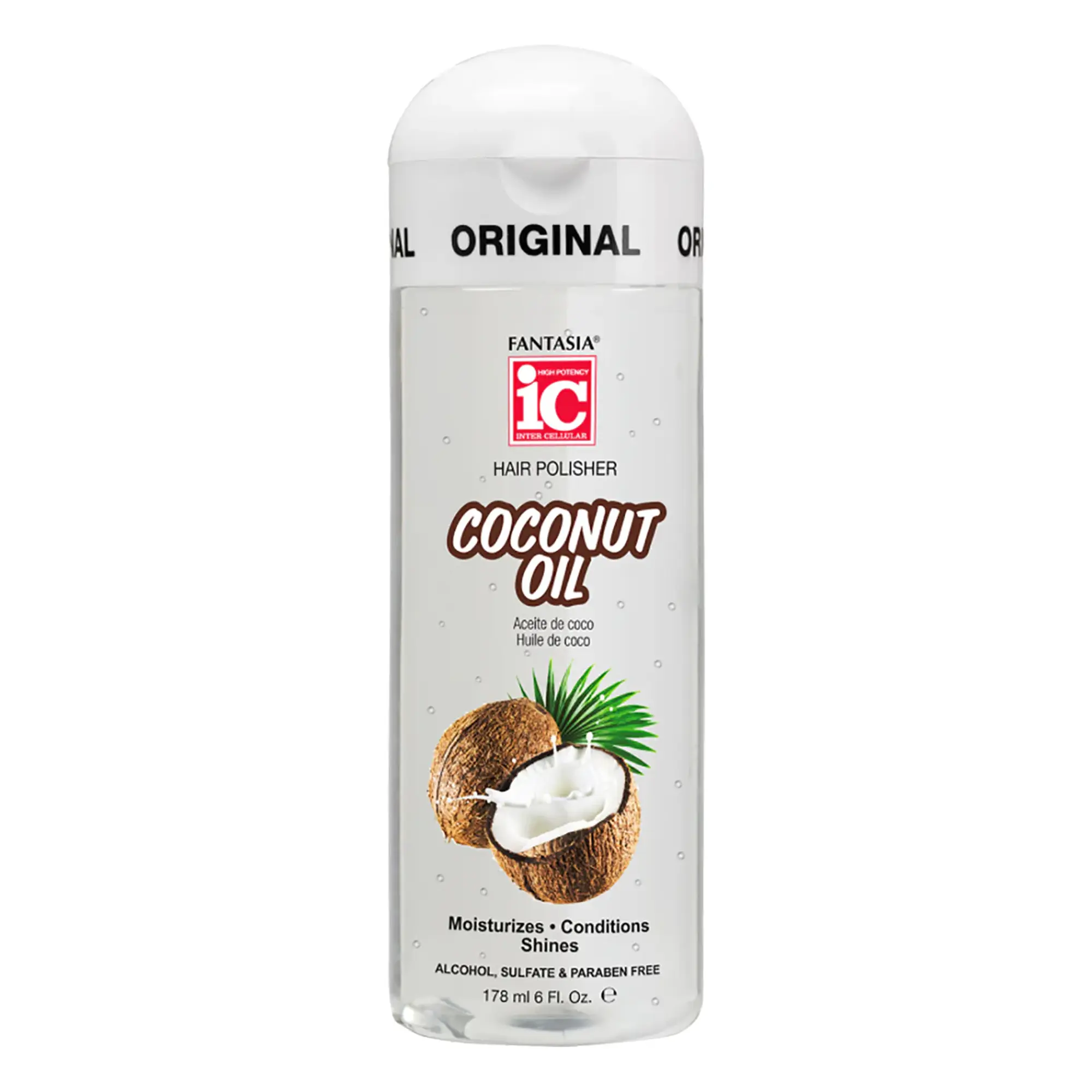 Fantasia IC Coconut Oil Hair Polisher, Alcohol Free Leave-In Treatment for Frizz Control & Shiny Hair, Prevents Breakage, 6 oz, Chemically Treated, Gel-Free Leave-In Treatment, Anti-Frizz Leave-In Treatments